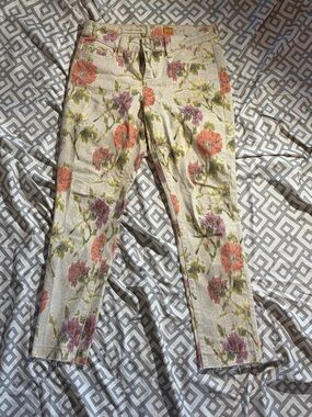 Pilcro and the Letterpress Cream Pants with Coral & Olive Floral Print
